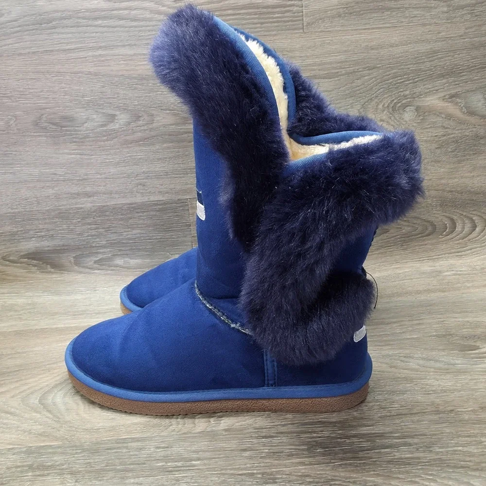 Seattle Seahawks Winter Boots Womens‎ 10 Blue NFL Faux Suede Faux Fur Cozy Plush